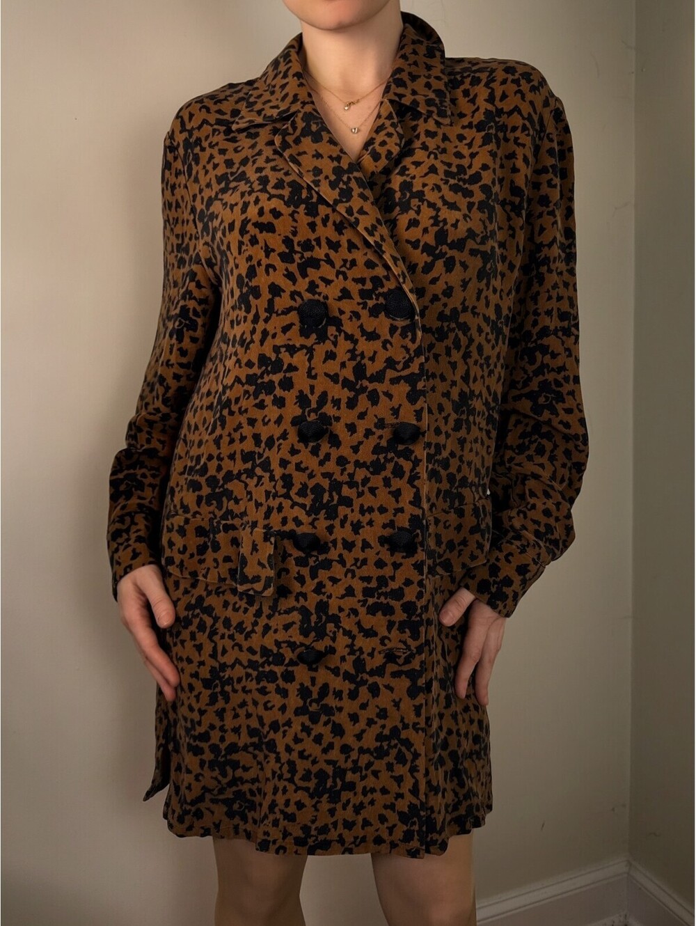 Dana Buchman 100% Silk Animal Print Blazer Dress Size 10 Vintage
